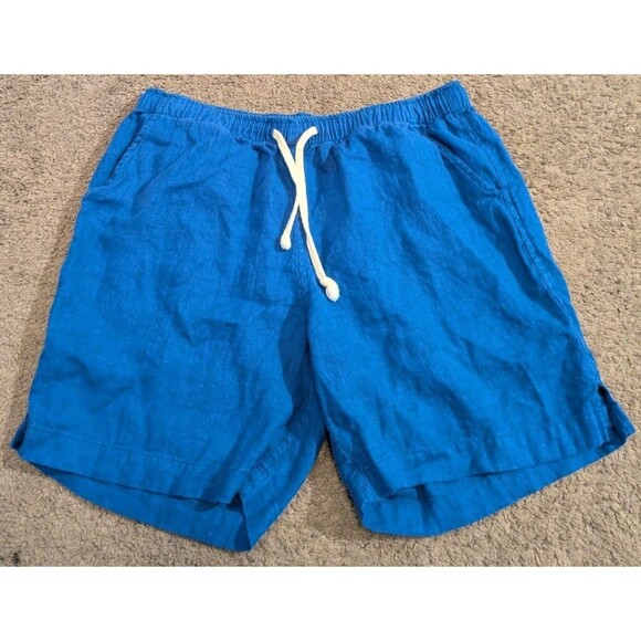 Alex Crane Bo 100% Linen 6.5" Blue Elastic Waist Shorts Made in USA Men's Large - Picture 1 of 5